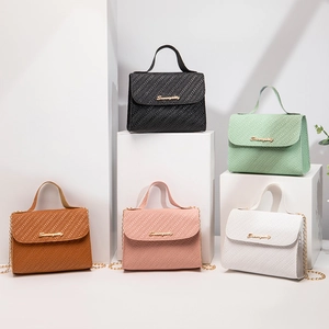 Sac à Main Femme Texture Tissée Cuir PU Chaîne Dorée Bandoulière Sac Carré Mini Rabat Fermeture Magnétique Élégant Mode
