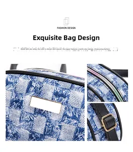 Detail of floral woven denim bag with zinc alloy hardware and colorful zipper features
