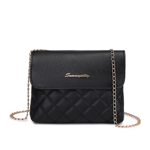Classic black quilted chain bag with sleek gold-tone logo and minimalist leather flap