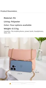 Pink quilted chain bag size specifications 19x15x4cm showing dimensions and daily capacity