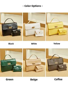 Detailed color selection of crocodile pattern handbags with gold hardware and chain straps