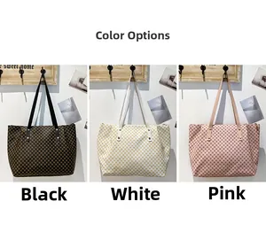 Detailed display of vintage polka dot tote bags in black, white, and pink color options