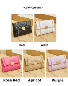 Detailed grid view of quilted crossbody bags with heart locks in five stylish colors