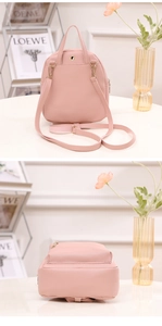 Dettaglio dello zainetto rosa in pelle PU con spallacci regolabili e cuciture rifinite
