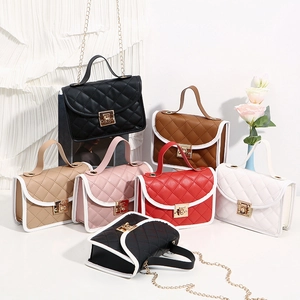 Women Quilted PU Leather Crossbody Bag With Gold Chain Strap Metal Twist Lock Fashion Messenger Handbag