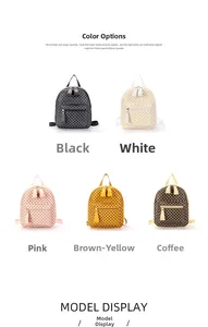 Detailed grid view of mini backpacks in five vintage patterns and diverse colors