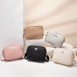 Quilted Shoulder Bag PU Leather Bowknot Decor Tassel Crossbody Handbag Fashion Casual For Women