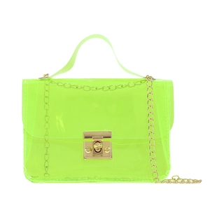 Neon green transparent PVC small square bag with gold chain strap and top handle