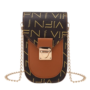 Petit sac à bandoulière classique pour téléphone avec motif logo et chaîne en métal doré