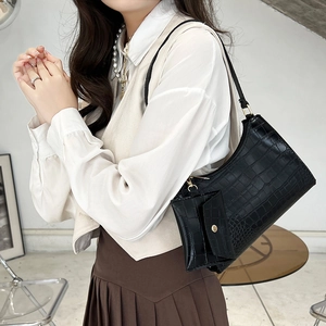 Classic black crocodile pattern underarm bag with matching mini pouch and thin strap