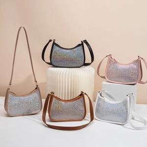 Sequin Rhinestone Crescent Underarm Bag PU Leather Hobo Shoulder Handbag Fashionable Versatile Night Out For Women
