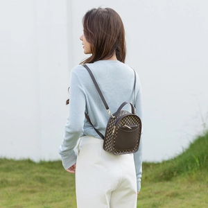 Classic brown monogram backpack for women with adjustable straps and front zip pocket
