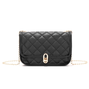 Elegant black quilted shoulder bag with gold oval twist lock and chain strap