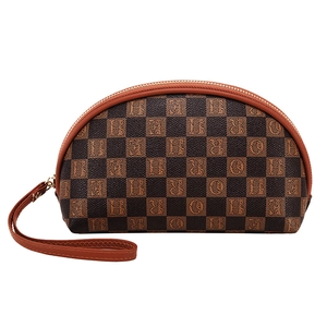 Classic checkered semi-circular mini bag with wristlet strap and printed pattern