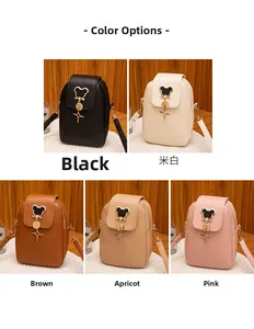 Vertical phone bag collection in five colors with cat charm and metal twist lock detail
