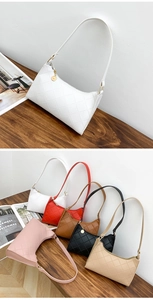 Detailed display of quilted shoulder bags in six colors with gold metal zippers
