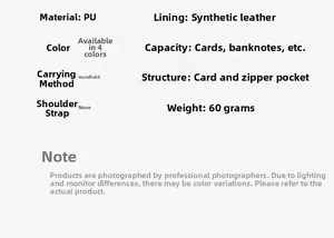 Detailed specifications of the mini PU leather wallet including structure and material details