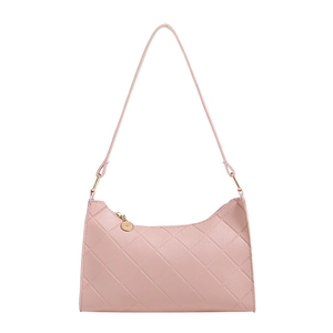 Pink quilted faux leather shoulder bag with gold zipper and chic minimalist rhombic texture