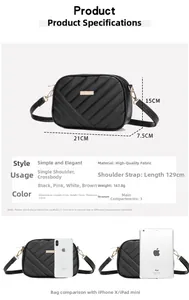 Internal structure detail showing three main compartments of the quilted PU leather bag