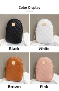 Detailed grid view of quilted crossbody phone bags in black, white, brown, and pink colors