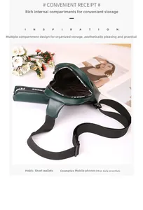 Deep green crossbody chest bag with adjustable strap and internal storage compartments