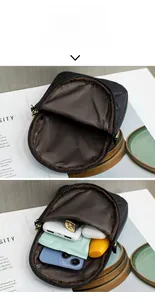 Internal capacity display of a black quilted crossbody bag showing daily essentials