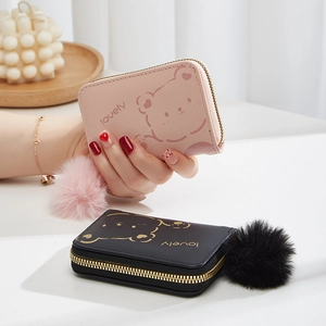 Mignon porte-monnaie en peluche ouras dessin animé pour femmes avec pompon et fermeture