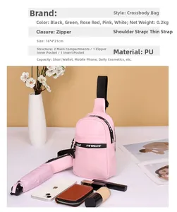 Rosa PU-Leder Gürteltasche mit Reißverschluss und detaillierter Innenaufteilung
