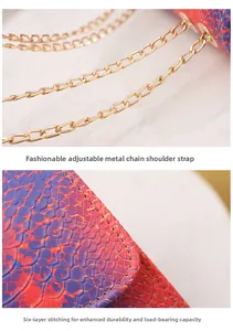 Detail of adjustable gold chain strap and durable six-strand stitching on ombre bag