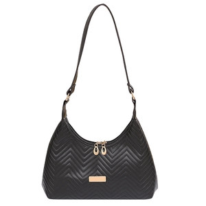 Retro black quilted underarm bag with V-shaped stitching and golden hardware