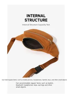 Internal structure of corduroy waist bag showing storage for phone and accessories