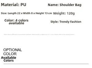 Detailed technical specifications and dimensions for the embroidered PU leather handbag