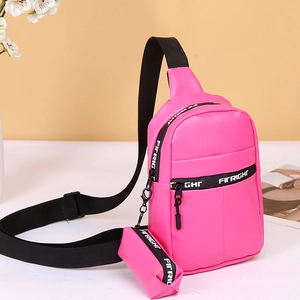 Damen PU Leder Brusttasche Und Kleiner Beutel Mode Umhängetasche Mit Verstellbarem Buchstaben Druck Riemen Streetwear Casual