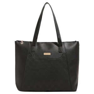 Large capacity black quilted tote bag with golden floral zipper and metal detail