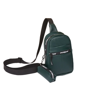 Dunkelgrüne Leder-Gürteltasche mit kleinem Beutel und verstellbarem Riemen für Damen