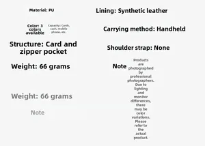 Detailed specifications table for PU leather woven wallet with card slots and zipper pocket