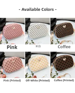 Grille détaillée montrant six sacs bandoulière élégants avec imprimés floraux et boucles papillon
