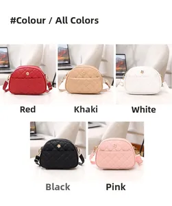 Quilted crossbody bags in red, khaki, white, black and pink with floral gold buckles