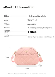 Pink quilted crossbody shell bag with dimensions 20x15x7cm and adjustable strap