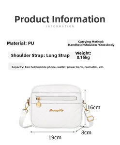 Détail d'un sac blanc en PU matelassé avec surpiqûres en V et fermeture éclair dorée