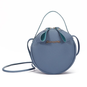 Sac à main rond classique bleu marine avec motif litchi et poignée supérieure