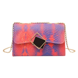 Gradient snake pattern crossbody bag with a golden square lock and metal chain strap