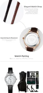 Detail of GEDI luxury watch showing mother-of-pearl dial and crystal bezel with leather strap