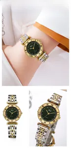 Detail of Gedi vintage quartz watch with green dial and silver-gold metal strap