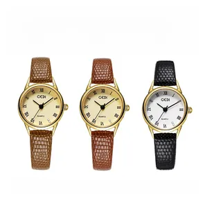 Trois montres GEDI quartz pour femmes style vintage avec boîtier or rose et bracelet cuir