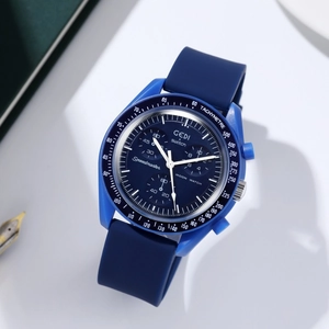 Navy blue sporty GEDI silicone watch featuring a large dial with tachymeter scale