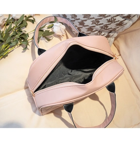 Borsa cosmetica rosa trapuntata in pelle PU con doppi manici e ampia vista interna