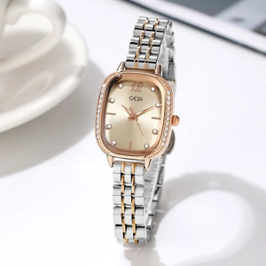 Montre Quartz Femme Élégante Cadran Ovale Strass Bracelet Métallique Bicolore Étanche Montre De Luxe Mode
