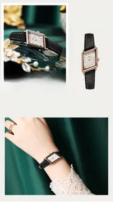 Macro detail of GEDI vintage rhombus watch with rose gold case and black leather strap