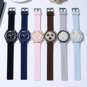 Detailed lineup of colorful silicone quartz sport watches with multi-dial chronograph layout